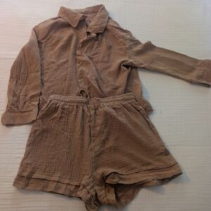 Women's Brown Gauze Two Piece Set